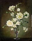 Cecil, Paintings - Still Life with Carnations and Freesias by Cecil Kennedy